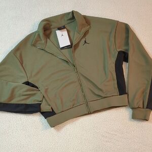 Jordan Nike Olive Green Cropped Track Jacket with Black Panels NWT